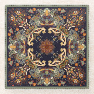 Posavasos De Vidrio Paisley Floral: Batik Shawl Elegance.