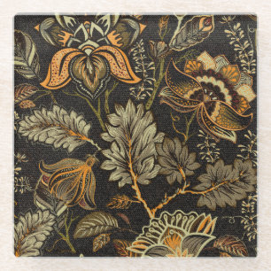 Posavasos De Vidrio Paisley floral india, patrón étnico sin fisuras.