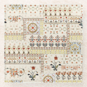 Posavasos De Vidrio Paisley floral mogol: Elegancia digital étnica.