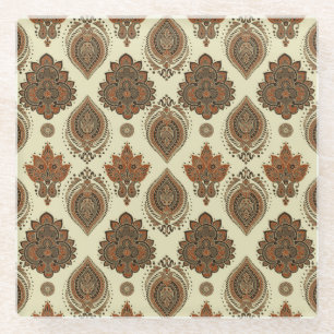 Posavasos De Vidrio Paisley floral, patrón de cosecha textil asiático.