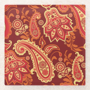 Posavasos De Vidrio Paisley, flores: patrón ornamental sin costura
