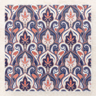 Posavasos De Vidrio Paisley india: Medallón floral sin mar.