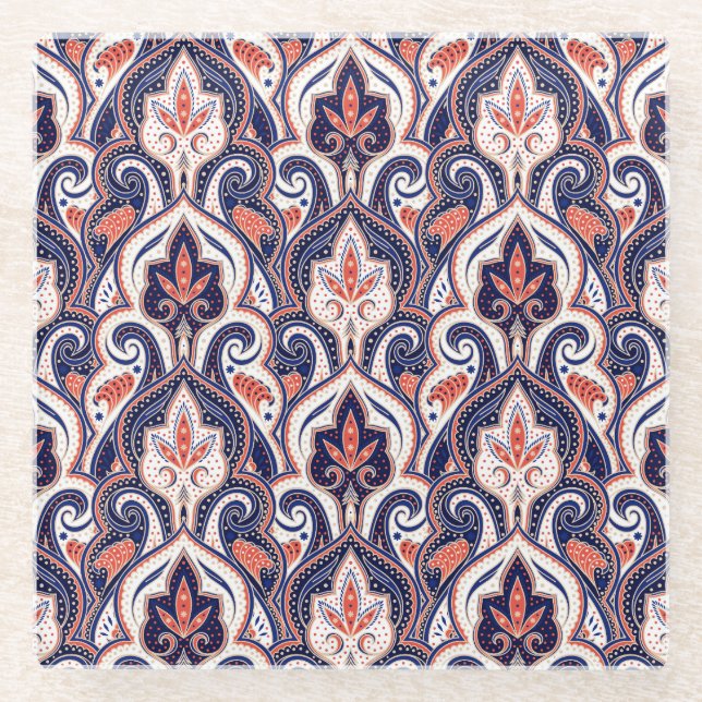 Posavasos De Vidrio Paisley india: Medallón floral sin mar. (Anverso)