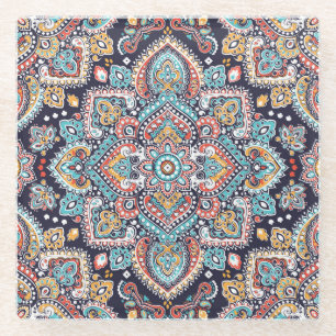 Posavasos De Vidrio Paisley indio: Patrón de Mandala étnica