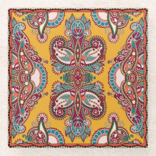 Posavasos De Vidrio Paisley Ornamental Floral: Bandanna Tradicional