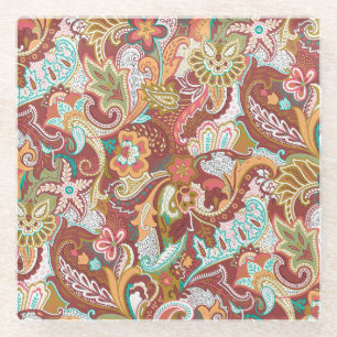Posavasos De Vidrio Paisley sin soldadura: elegante patrón de fondo.