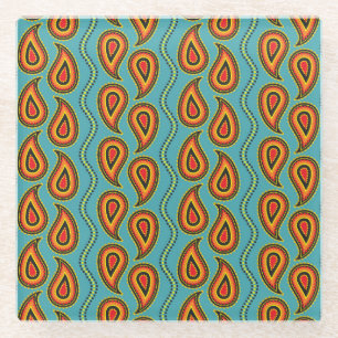 Posavasos De Vidrio Paisley Textura Ornamental: Elegancia India.
