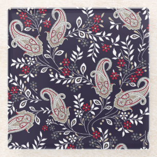 Posavasos De Vidrio Paisley tradicional india, patrón sin fisuras.