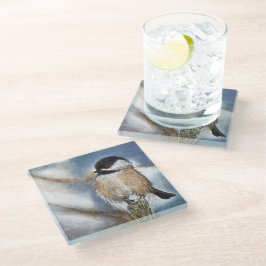 Posavasos De Vidrio Pájaro Adorable con tapa negra de pollo