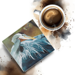 Posavasos De Vidrio Pájaro de la garza azul