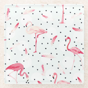 Posavasos De Vidrio Pájaro del flamenco con las plumas