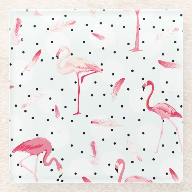 Posavasos De Vidrio Pájaro del flamenco con las plumas (Anverso)