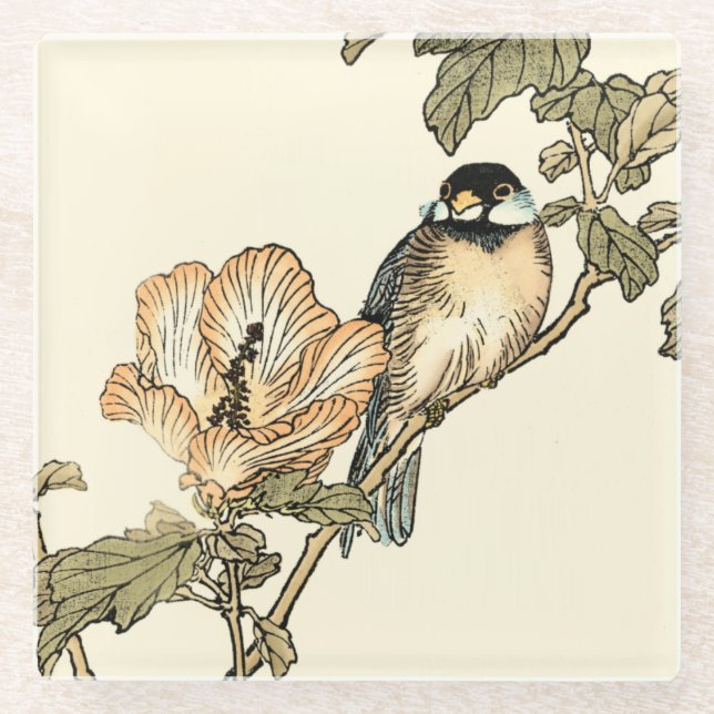 Posavasos De Vidrio Pájaro oriental encaramado en rama (Anverso)