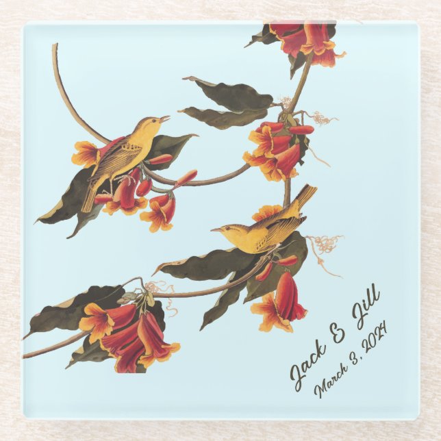 Posavasos De Vidrio Pájaros amarillos en Crossvine (Anverso)