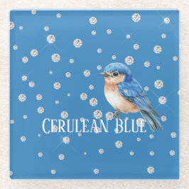 Posavasos De Vidrio Pájaros Azules Cerúleos Diamantes Falsos