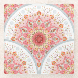 Posavasos De Vidrio Pájaros de pavo real, ornamento de redondeo floral