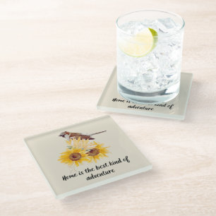 Posavasos De Vidrio Pájaros Esparrosos Y Florales Con Asera De Cuota
