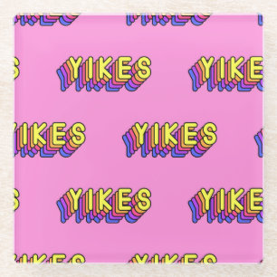 Posavasos De Vidrio Palabras De Yikes: Papel De Techo Rosa Vintage.