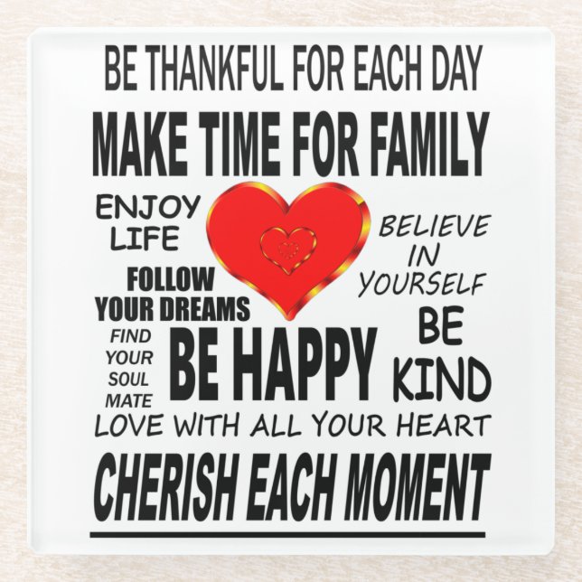 Posavasos De Vidrio Palabras inspiradoras por las que vivir (Anverso)