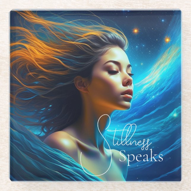 Posavasos De Vidrio Palabras mortales | Meditación Arte Celestial (Anverso)