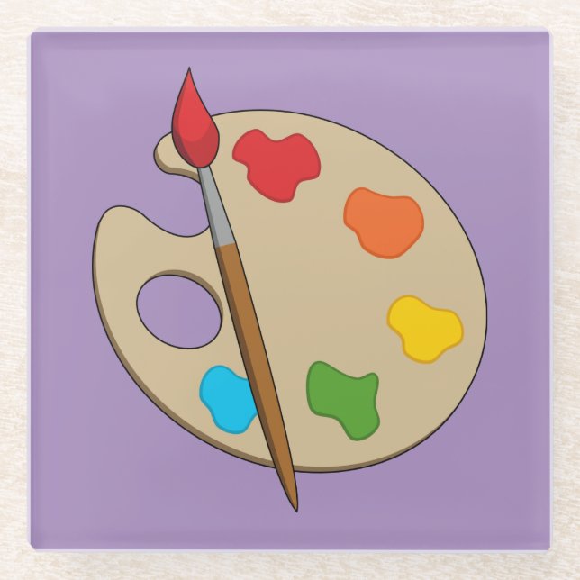 Posavasos De Vidrio Paleta de artista con pincel de pintura (Anverso)