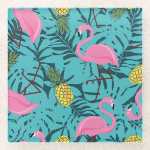 Posavasos De Vidrio Palm de flamencos rosados: Hawái exótica
