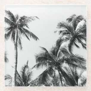 Posavasos De Vidrio Palm Tree Leaf Black White