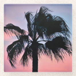 Posavasos De Vidrio Palm Tree tropical al atardecer
