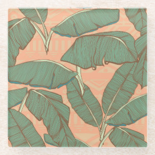 Posavasos De Vidrio Palm Tropical: Fondo de hoja sin costura