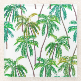 Posavasos De Vidrio Palmas acrílicas: Textura textil de verano.