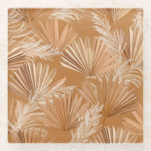 Posavasos De Vidrio Palmas secas tropicales: boho acuarela.