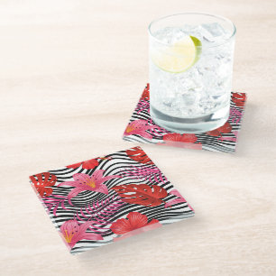 Posavasos De Vidrio Palmas tropicales de montaña de vidrio