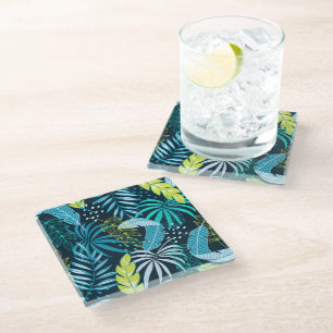 Posavasos De Vidrio Palmas tropicales de montaña de vidrio