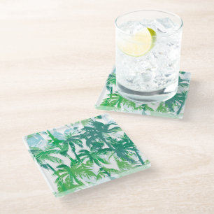 Posavasos De Vidrio Palmas tropicales de montaña de vidrio