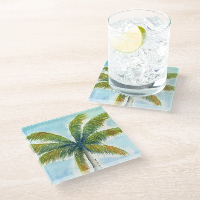 Posavasos De Vidrio palmera tropical Beach en un día soleado (Angular)