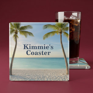 Posavasos De Vidrio Palmeras Tropicales Personalizadas Paraíso de la P