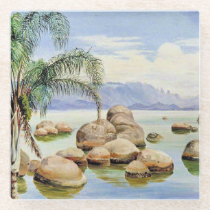 Posavasos De Vidrio Palmeras y rocas, Bahía de Río,
