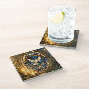 Posavasos De Vidrio Paloma de Vidrio Emplomado Navidad Ventana