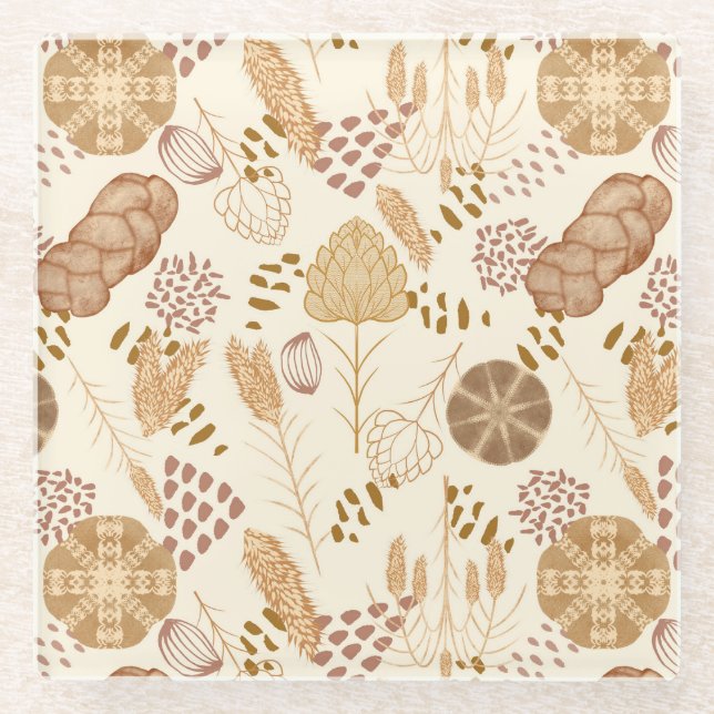 Posavasos De Vidrio Pan: Pan y cebada artesanales, Beige (Anverso)