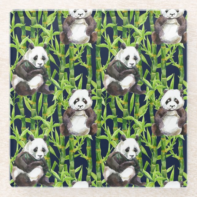 Posavasos De Vidrio Panda con el modelo de bambú de la acuarela (Anverso)