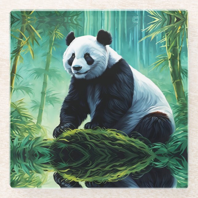 Posavasos De Vidrio Panda gigante en bosque de bambú (Anverso)