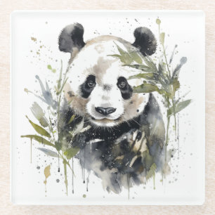 Posavasos De Vidrio Panda lindo entre la acuarela de bambú