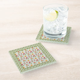 Posavasos De Vidrio Panel de aves de primavera rosada retro