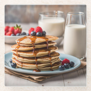 Posavasos De Vidrio Panqueques y leche
