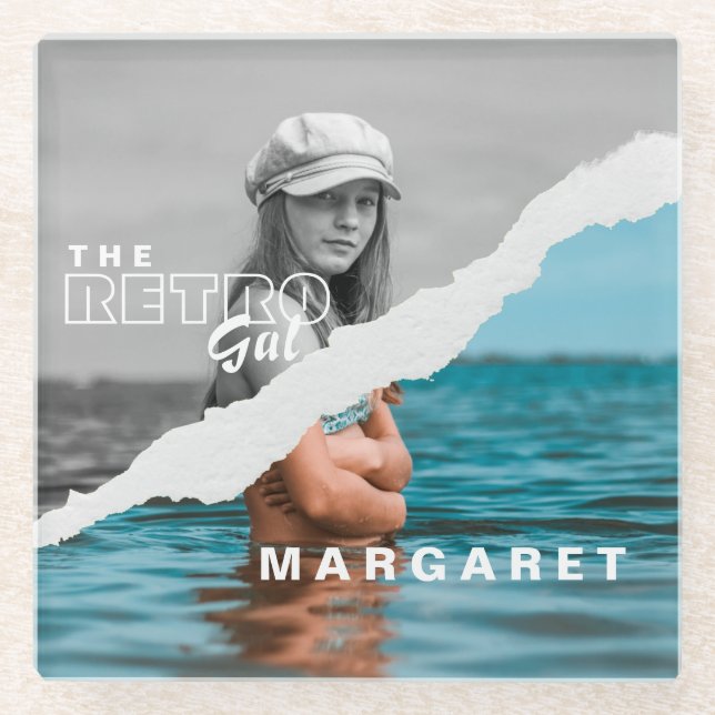 Posavasos De Vidrio Pantalla retro de fotografía retratada en blanco y (Anverso)