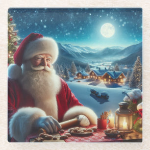 Posavasos De Vidrio Papá Noel Colorido Descansando Antes de Continuar