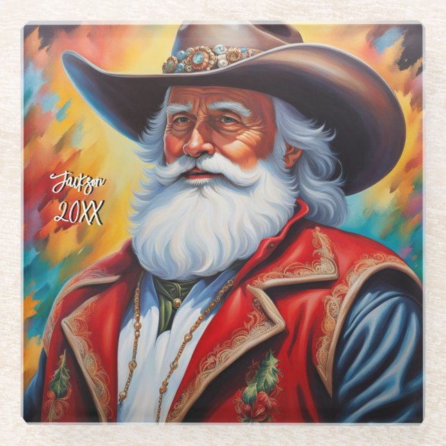 Posavasos De Vidrio Papá Noel en un Gorra de Vaqueros Navidades (Anverso)