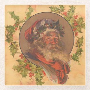 Posavasos De Vidrio Papá Noel Leyendecker Antiguo Victoriano