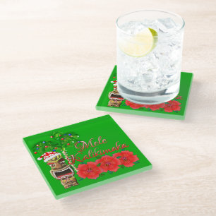 Posavasos De Vidrio Papá Noel Tiki Mele Kalikimaka