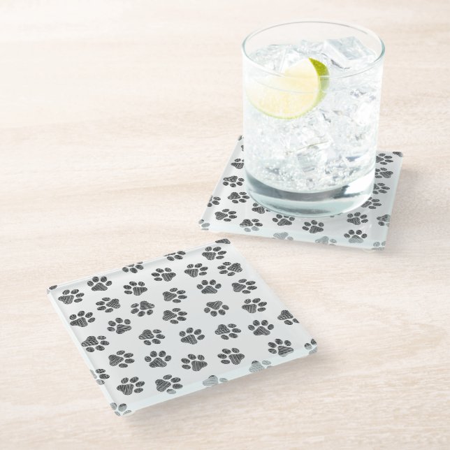 Posavasos De Vidrio Papas de perro, garras de perro, patas negras (Angular)